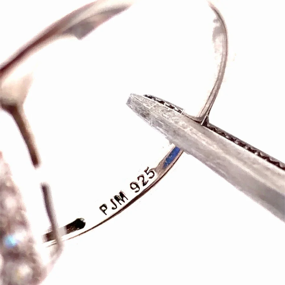 Designer PMJ 925 Sterling Silver Pear Blue Cubic Zirconia White CZ Halo Ring